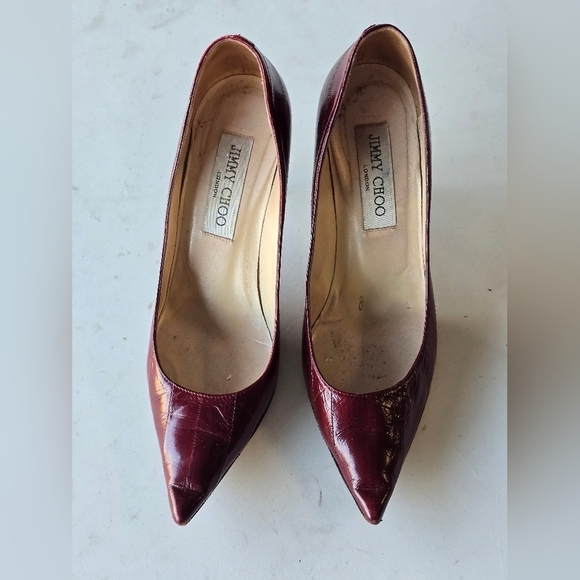 Jimmy Choo Pumps Womens Sz 6 Anouk Red Snakeskin Python Embossed Stiletto Heels - Picture 7 of 16